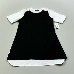 CONTEXT XL Black White Colorblocked Tunic Silver Zippers R $68 NWT